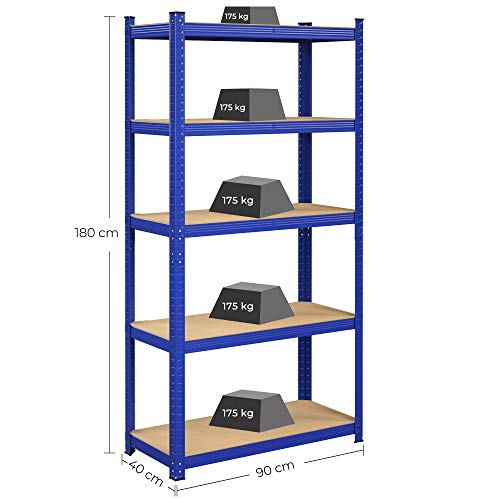 Set od 2 metalne police na 5 razina, nosivosti 875kg ,40 x 90 x 180 cm, plave | SONGMICS-Vasdom.hr