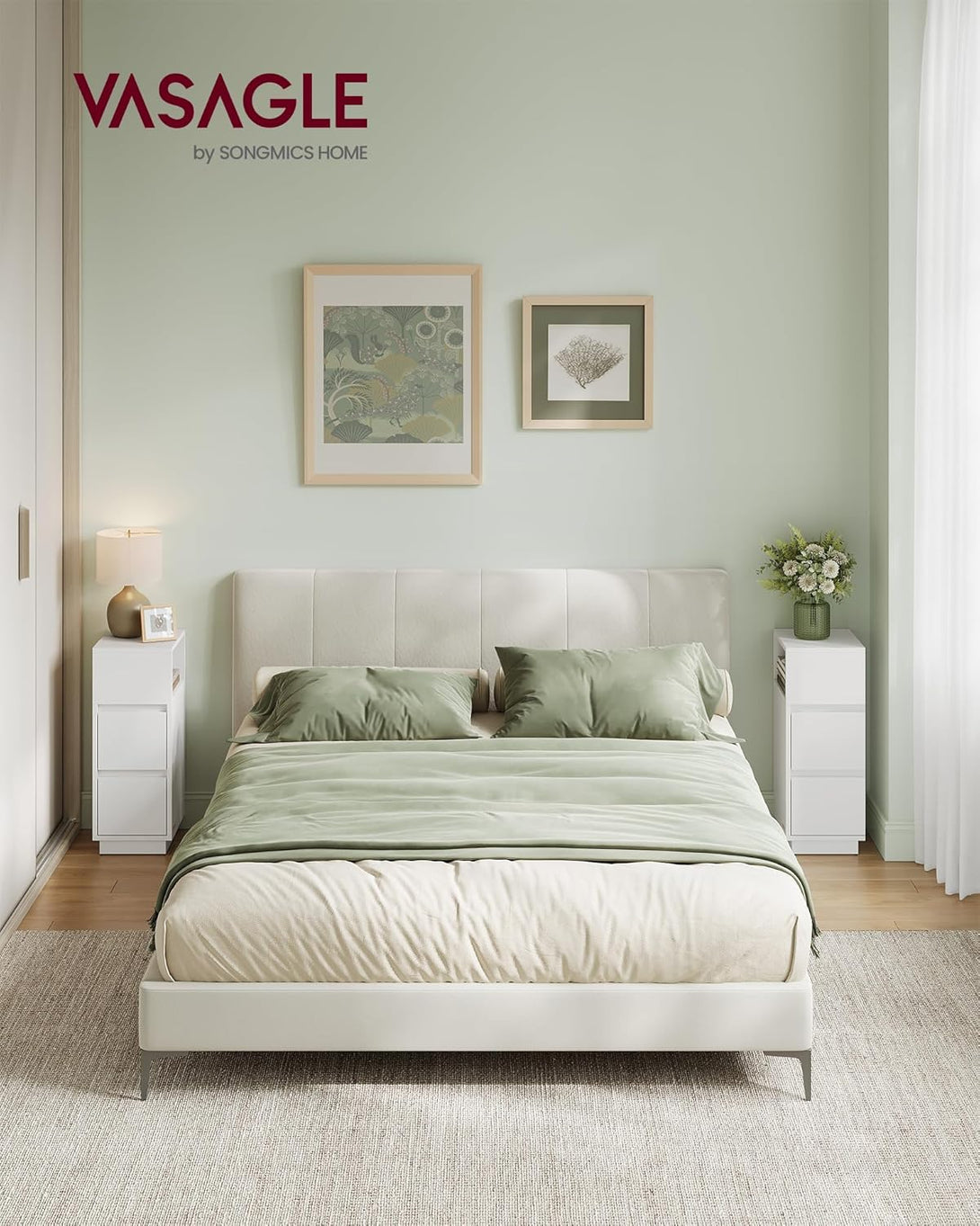 Set od 2 uska noćna ormarića s 2 ladice, 30 x 25 x 65 cm, bijele boje | VASAGLE-Vasdom.hr