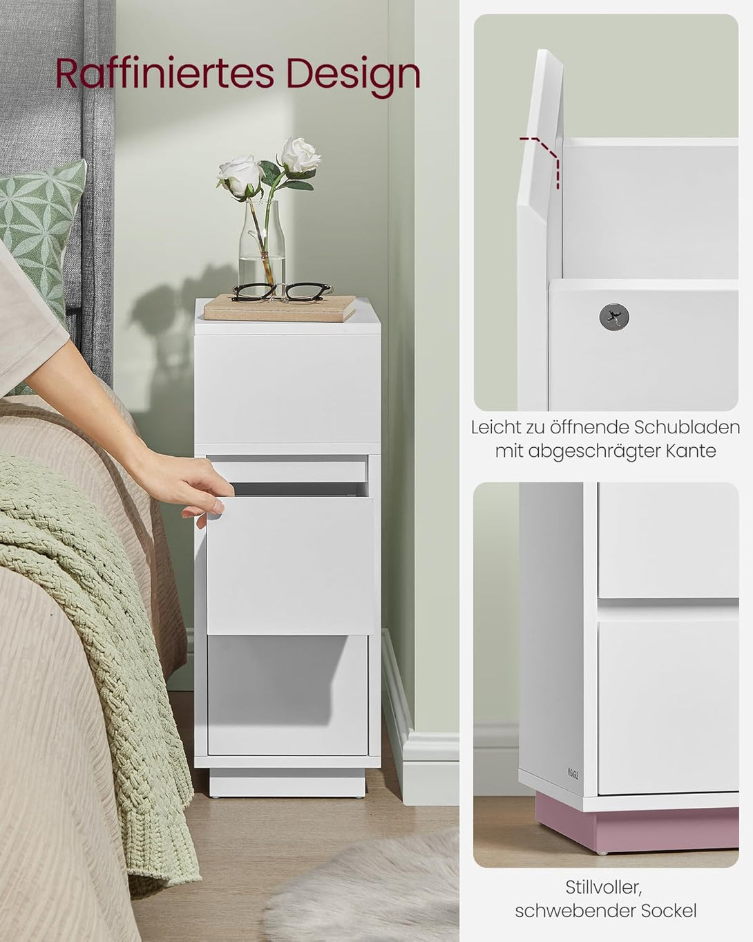 Set od 2 uska noćna ormarića s 2 ladice, 30 x 25 x 65 cm, bijele boje | VASAGLE-Vasdom.hr