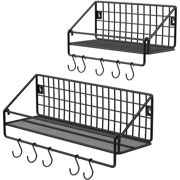 Set od 2 zidne, metalne police u industrijskom dizajnu s kukicama, crne | SONGMICS-Vasdom.hr