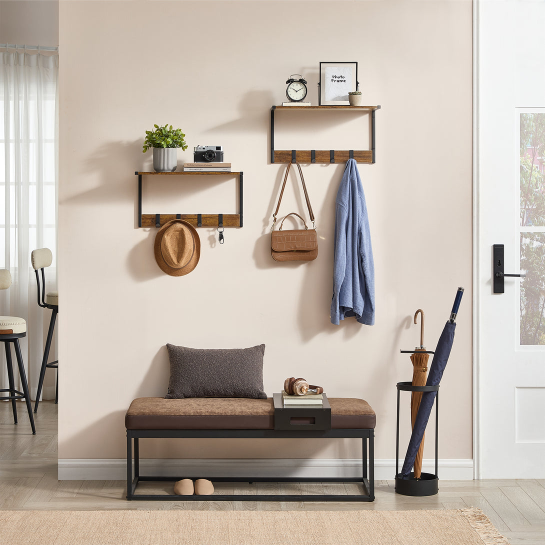 Set od 2 zidne police s ukonjivim kukicama, rustikalno smeđe boje | VASAGLE-Vasdom.hr