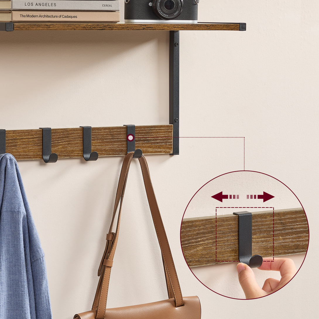 Set od 2 zidne police s ukonjivim kukicama, rustikalno smeđe boje | VASAGLE-Vasdom.hr