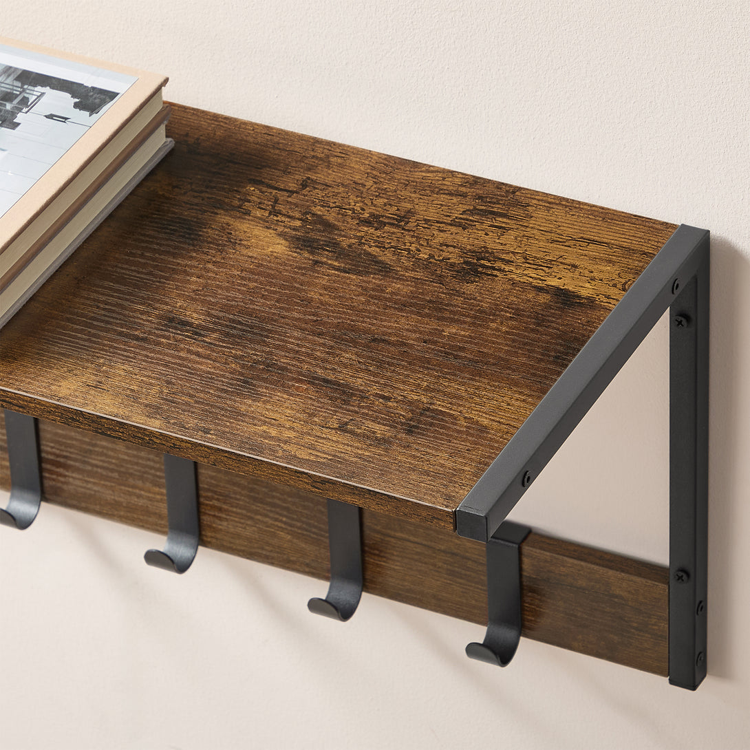 Set od 2 zidne police s ukonjivim kukicama, rustikalno smeđe boje | VASAGLE-Vasdom.hr