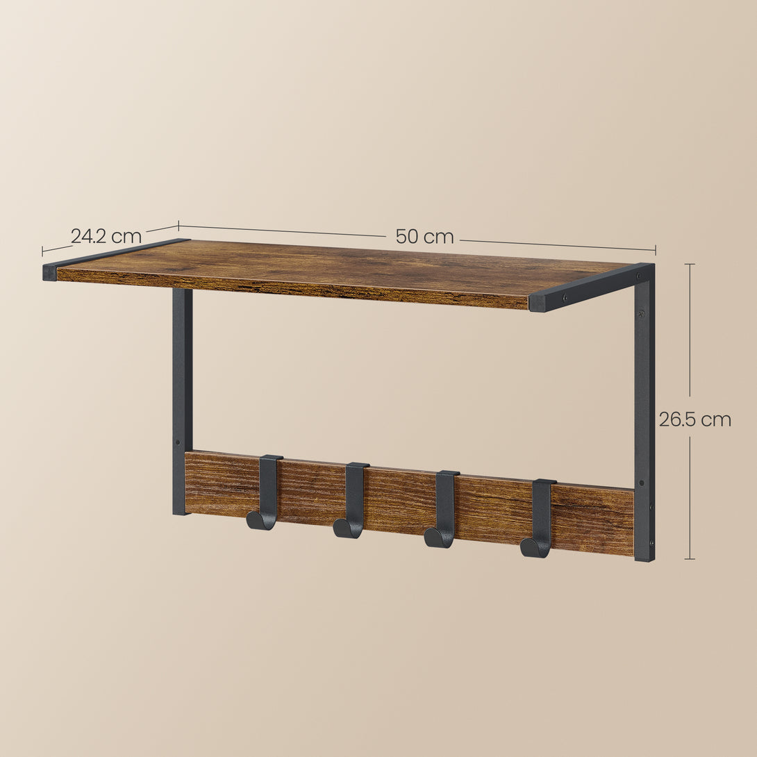 Set od 2 zidne police s ukonjivim kukicama, rustikalno smeđe boje | VASAGLE-Vasdom.hr
