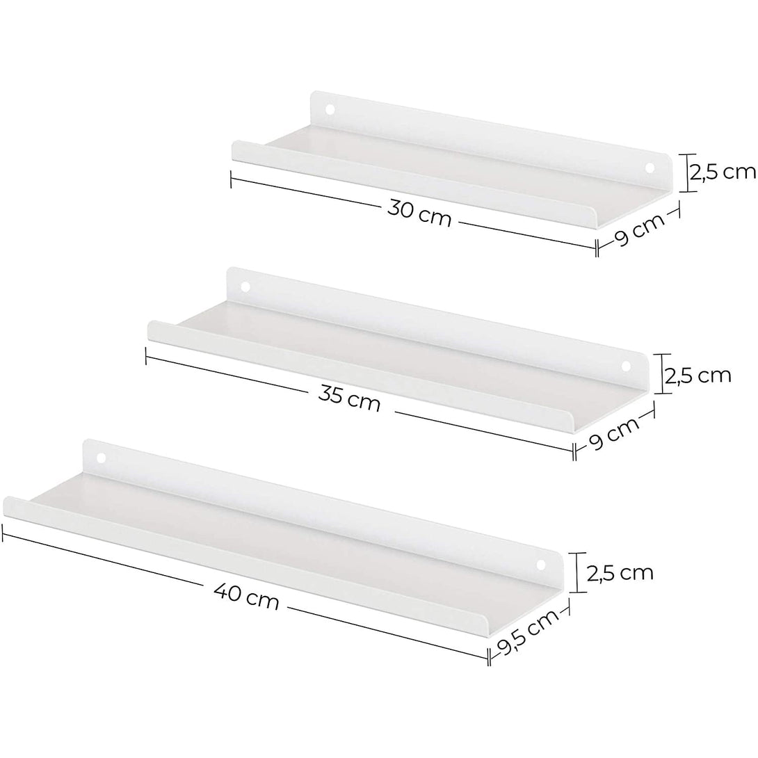 Set od 3 metalne zidne police 30/35/40 x 2,5 x 9,5cm , bijele | SONGMICS-Vasdom.hr