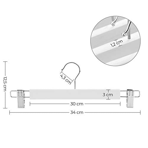 Set od 8 drvenih vješalica spodesivim kopčama, 34 x 1,2 x 12,5 cm, bijele | SONGMICS-Vasdom.hr