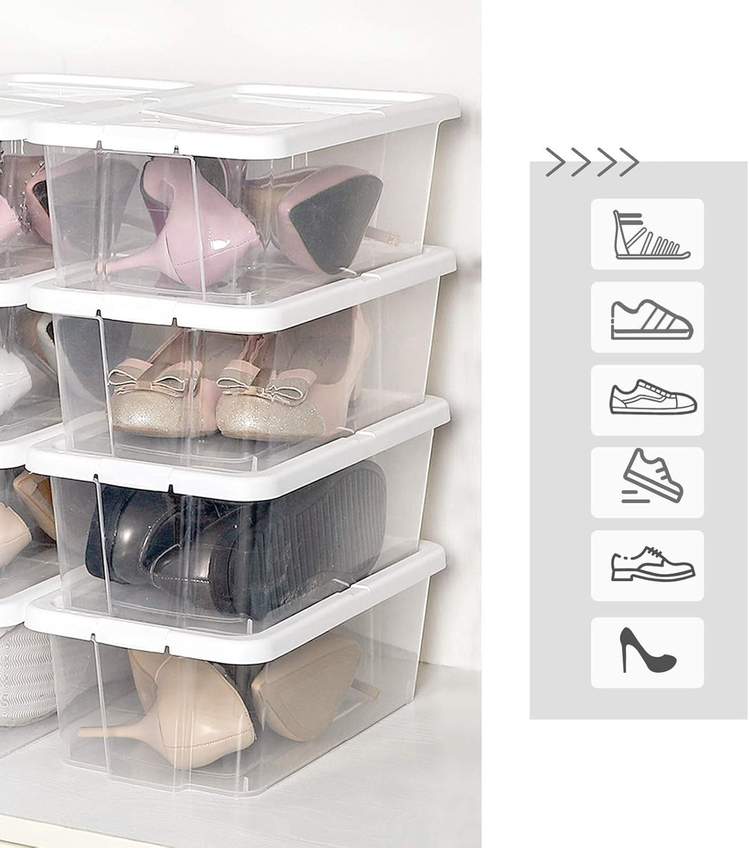 Set od 8 plastičnih, prozirnih kutija za cipele, 35 x 20 x 12,5 cm, bijele/prozirne | SONGMICS-Vasdom.hr