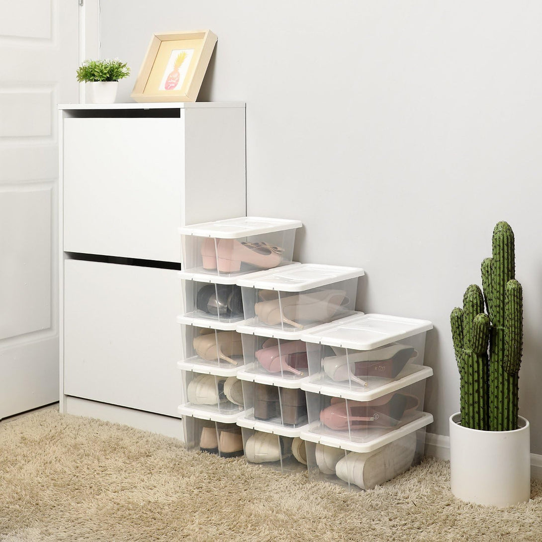 Set od 8 plastičnih, prozirnih kutija za cipele, 35 x 20 x 12,5 cm, bijele/prozirne | SONGMICS-Vasdom.hr
