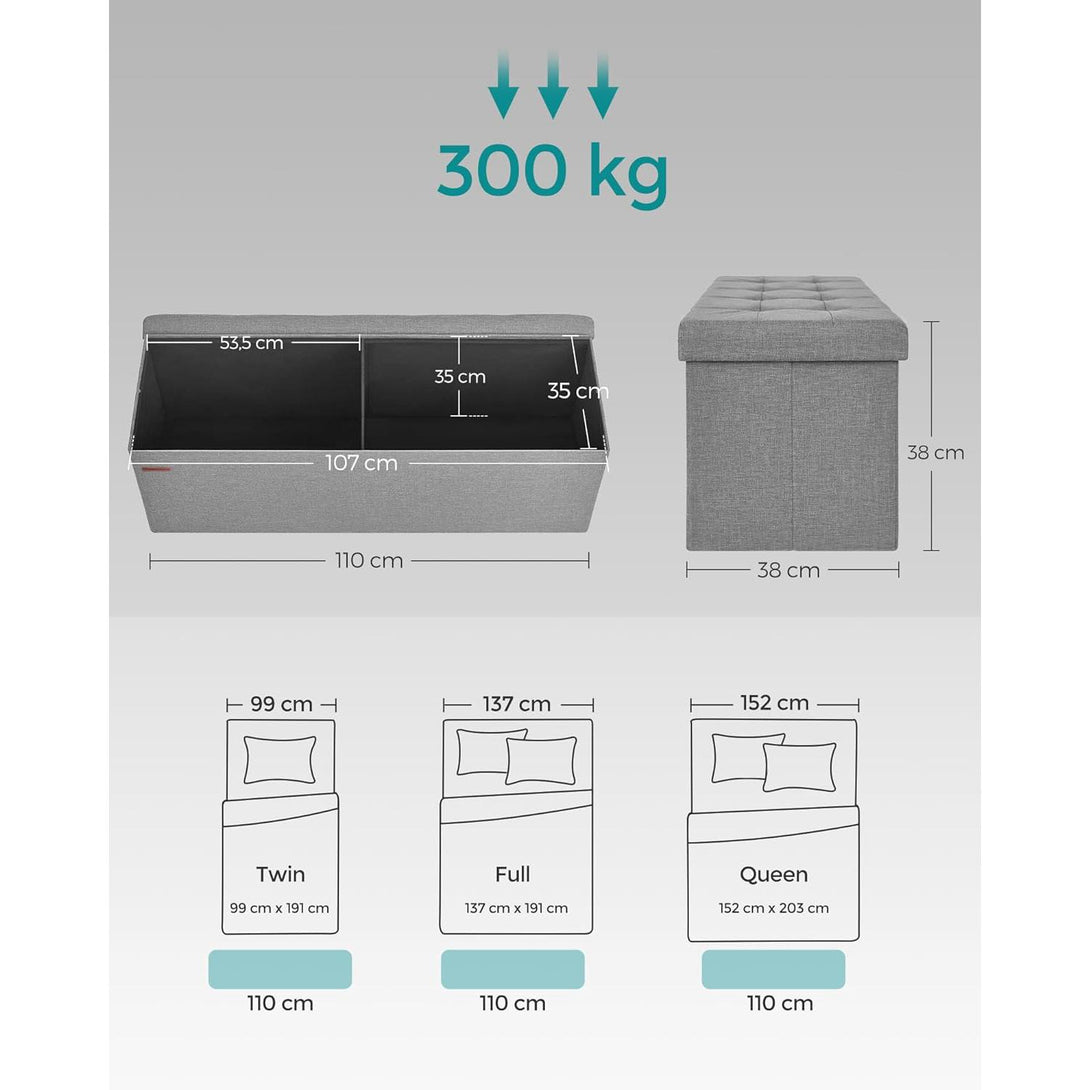 Skladišna klupa nosivosti do 300 kg, 110 x 38 x 38 cm, svijetlo siva | SONGMICS-Vasdom.hr