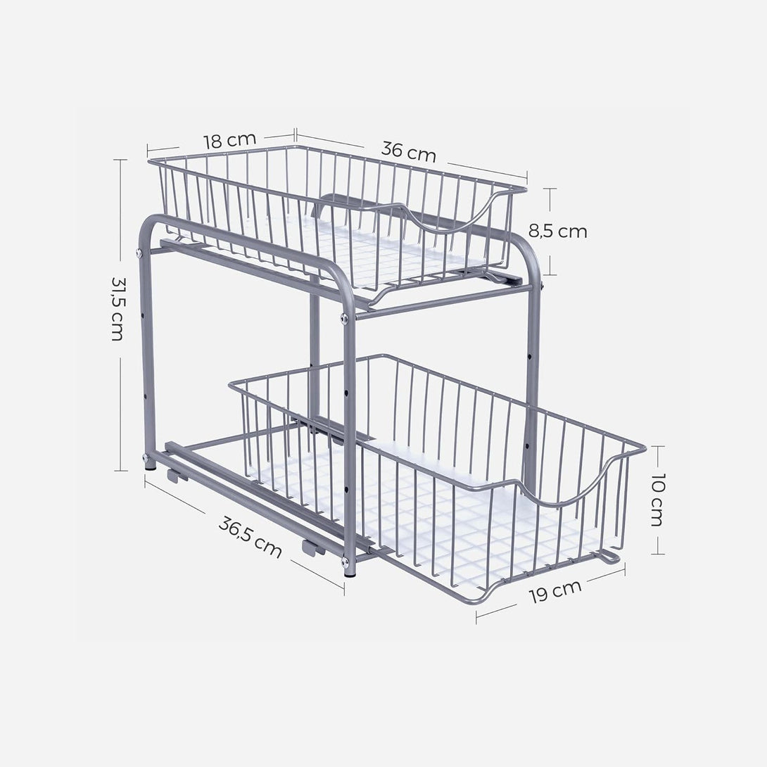 Sklopiv organizator za ormariće, sustav za pohranu na dvije razine, srebrni | SONGMICS-Vasdom.hr