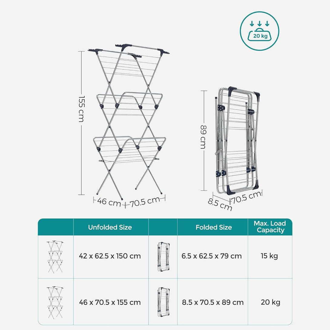 Sklopiv stalak za sušenje odjeće 46 x 70,5 x 155 cm, sivi | SONGMICS-Vasdom.hr