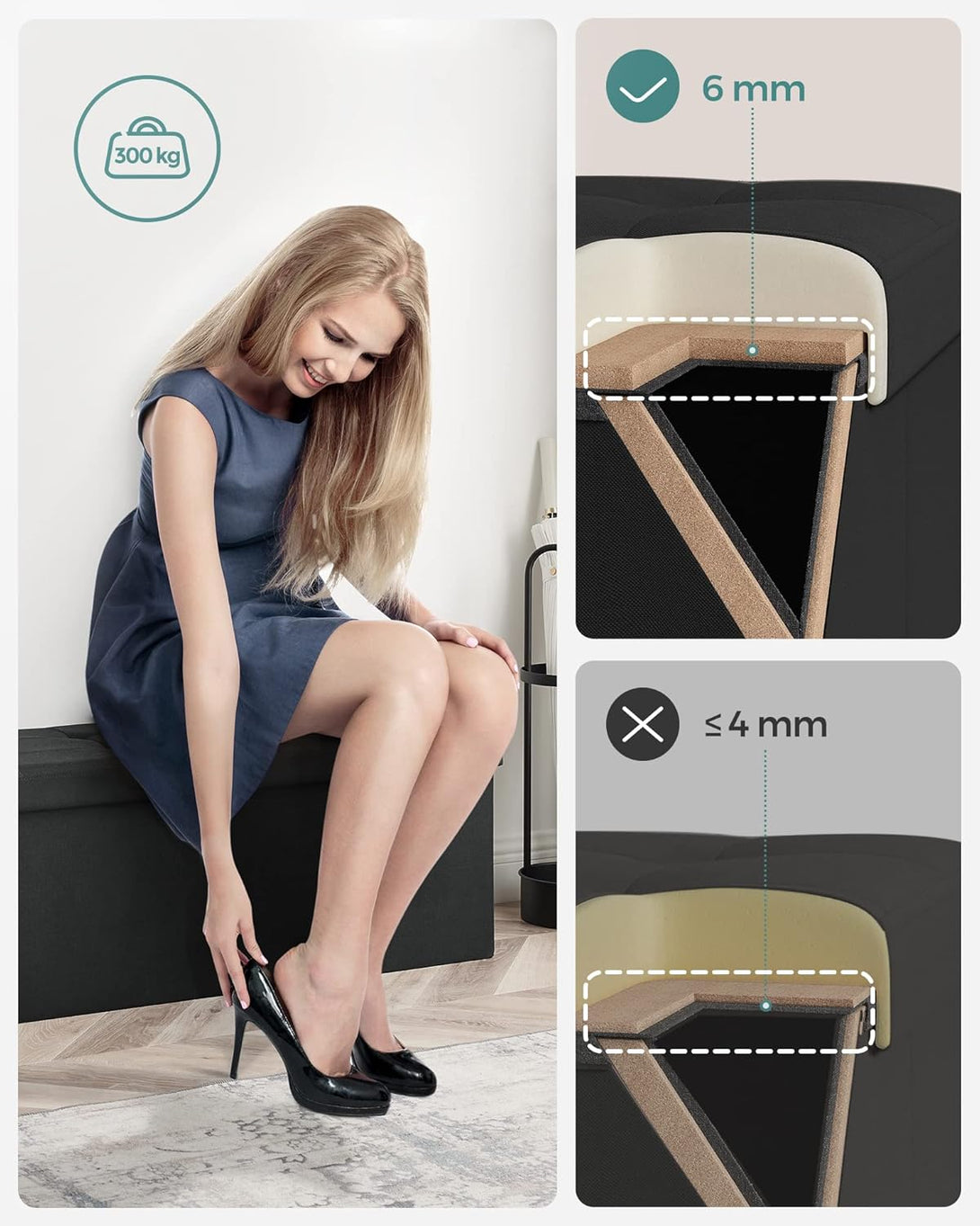 Sklopiva klupa s prostorom za pohranu, 38 x 110 x 38 cm, crna | SONGMICS-Vasdom.hr