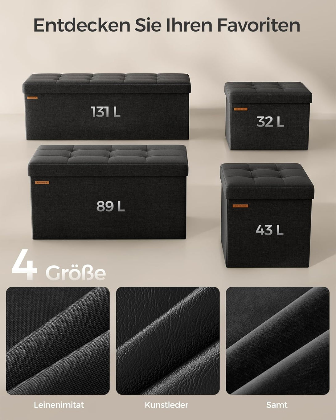 Sklopiva klupa s prostorom za pohranu, 38 x 110 x 38 cm, crna | SONGMICS-Vasdom.hr