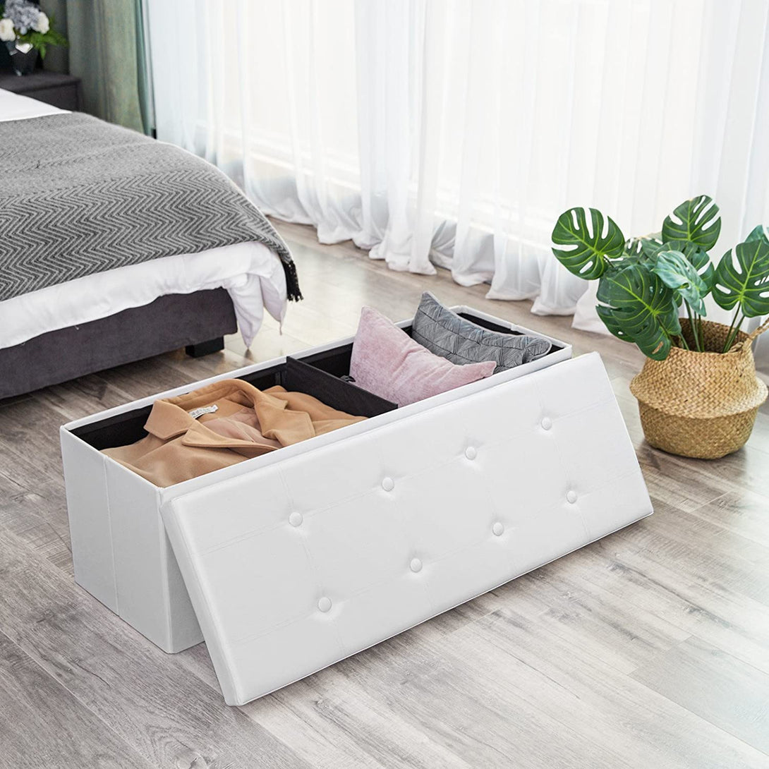 Sklopiva klupa za odlaganje od umjetne kože, 110 x 38 x 38 cm, bijela | SONGMICS-Vasdom.hr