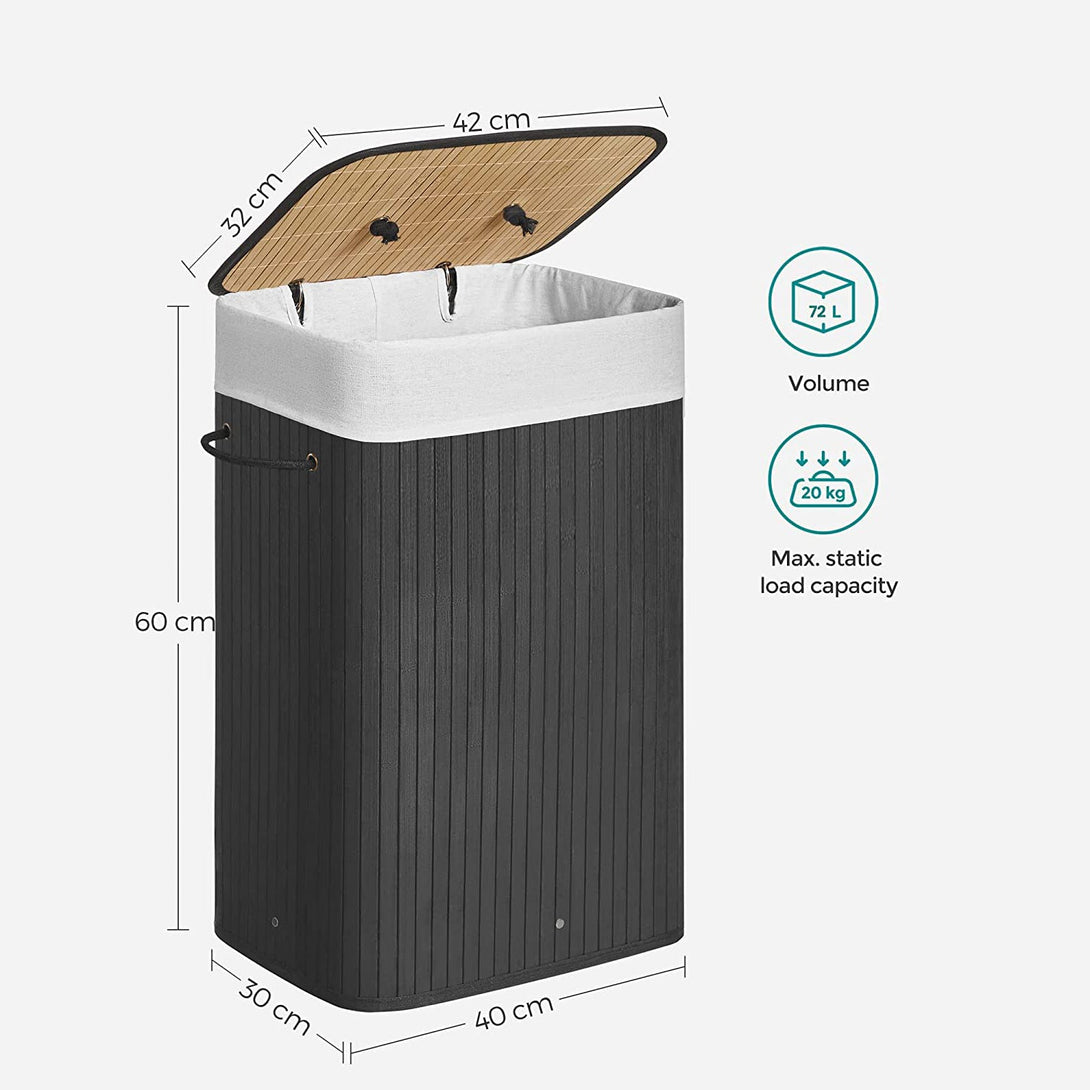 Sklopiva košara za rublje od bambusa 72 L, 40 x 30 x 60 cm, crna | SONGMICS-Vasdom.hr
