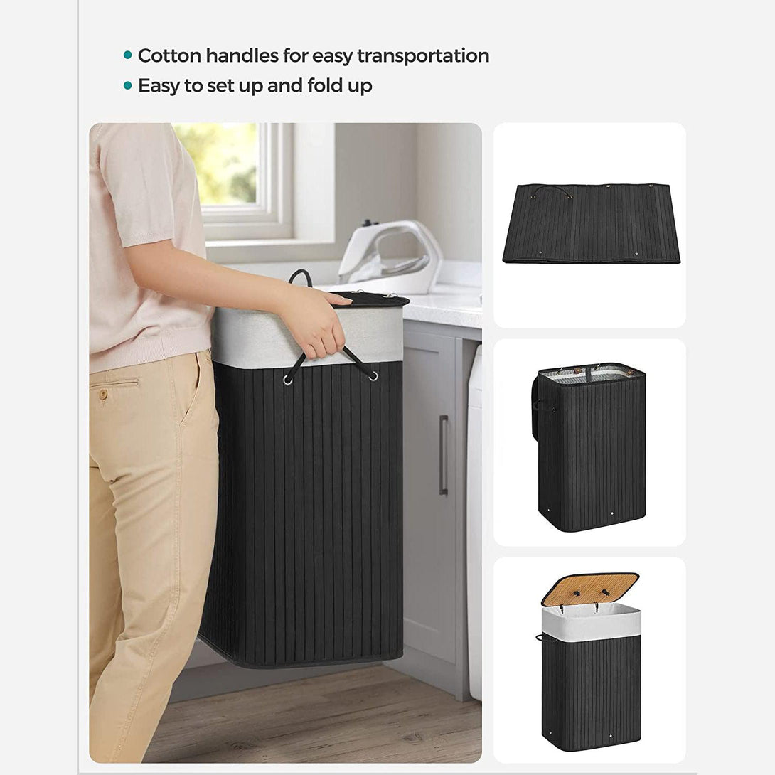 Sklopiva košara za rublje od bambusa 72 L, 40 x 30 x 60 cm, crna | SONGMICS-Vasdom.hr