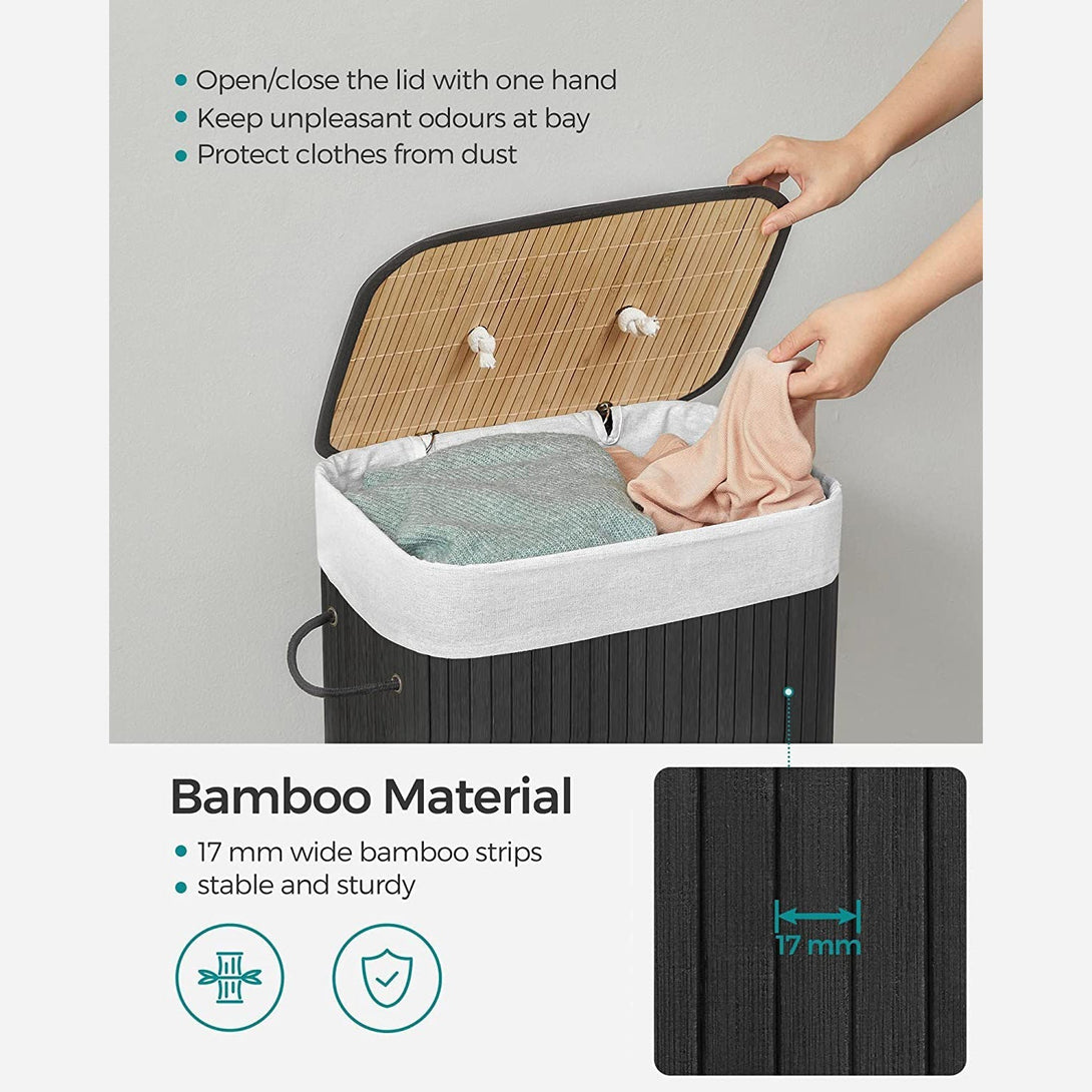 Sklopiva košara za rublje od bambusa 72 L, 40 x 30 x 60 cm, crna | SONGMICS-Vasdom.hr