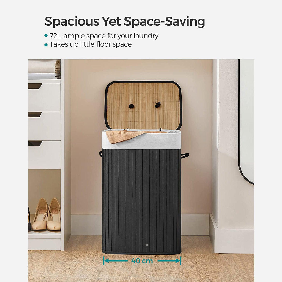 Sklopiva košara za rublje od bambusa 72 L, 40 x 30 x 60 cm, crna | SONGMICS-Vasdom.hr