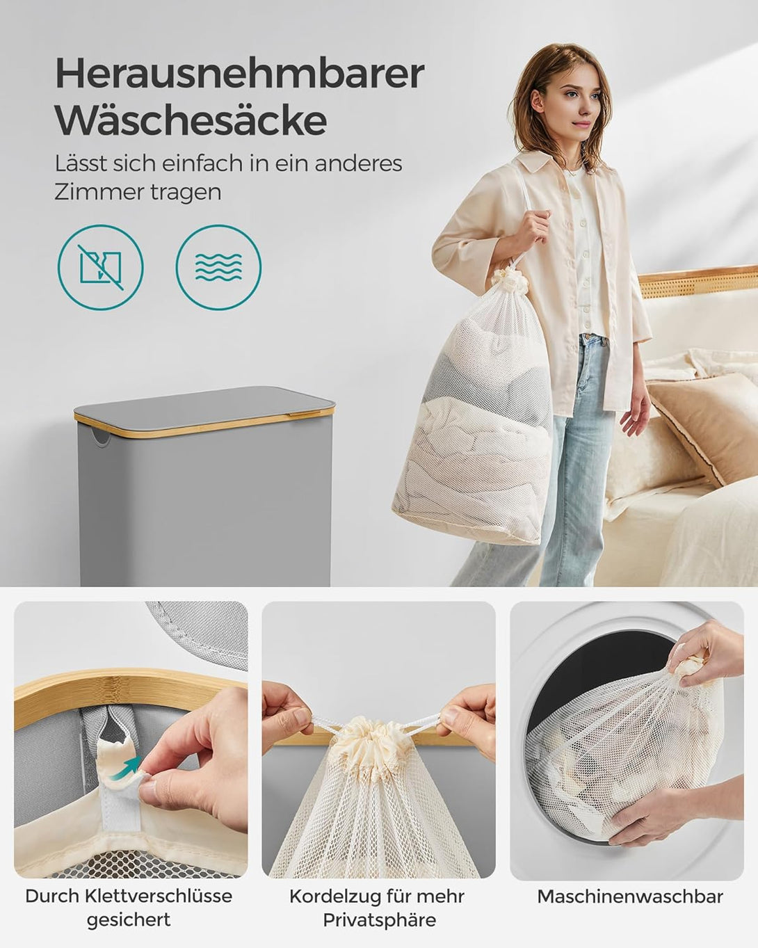 Sklopiva košara za rublje s 2 odjeljka, 130 l,52 x 38,5 x 70,5 cm, siva | SONGMICS-Vasdom.hr