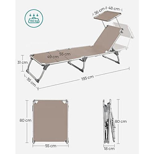 Sklopiva ležaljka sa sjenilom i podesivim naslonom, 55 x 193 x 31 cm, bež | SONGMICS-Vasdom.hr