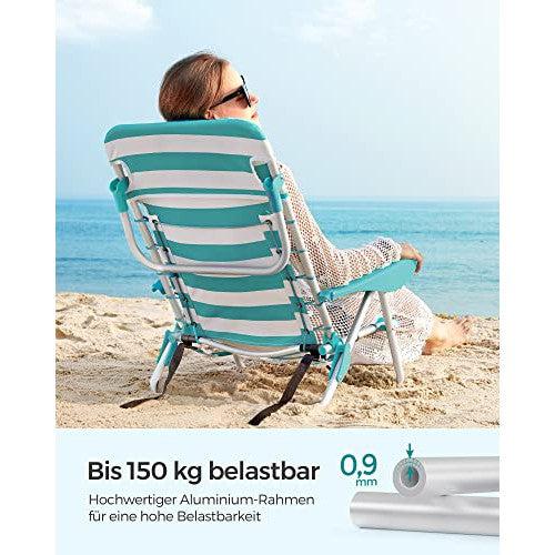 Sklopiva stolica za plažu, kamperska stolica nosivosti 150kg, tirkizno bijela | SONGMICS-Vasdom.hr