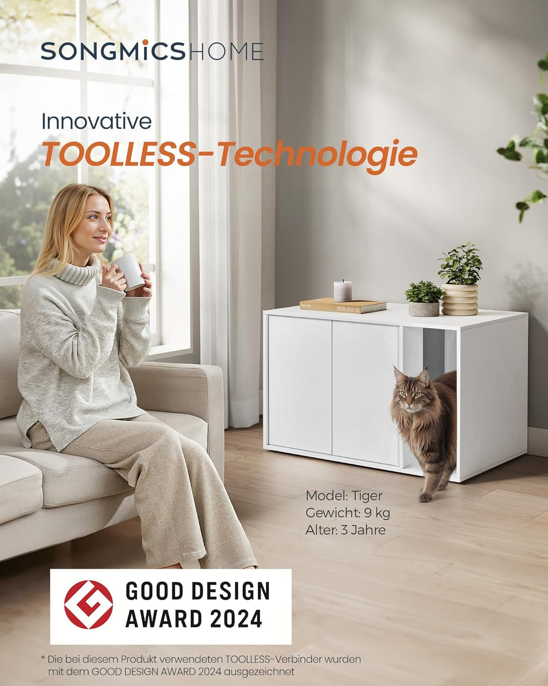 Skriveni WC za mačke, kućica za mačke, 80 x 50 x 50 cm, bijela | SONGMICS-Vasdom.hr