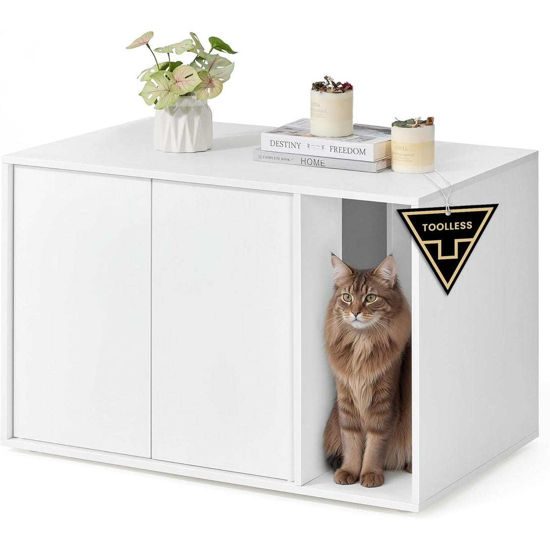 Skriveni WC za mačke, kućica za mačke, 80 x 50 x 50 cm, bijela | SONGMICS-Vasdom.hr