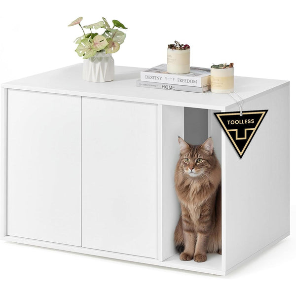 Skriveni WC za mačke, kućica za mačke, 80 x 50 x 50 cm, bijela | SONGMICS-Vasdom.hr