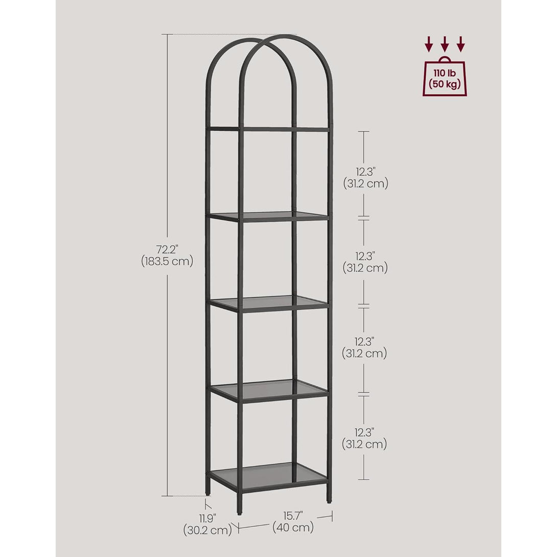 Staklena polica na 5 razina, metalna konstrukcija, sivo-crna | VASAGLE-Vasdom.hr
