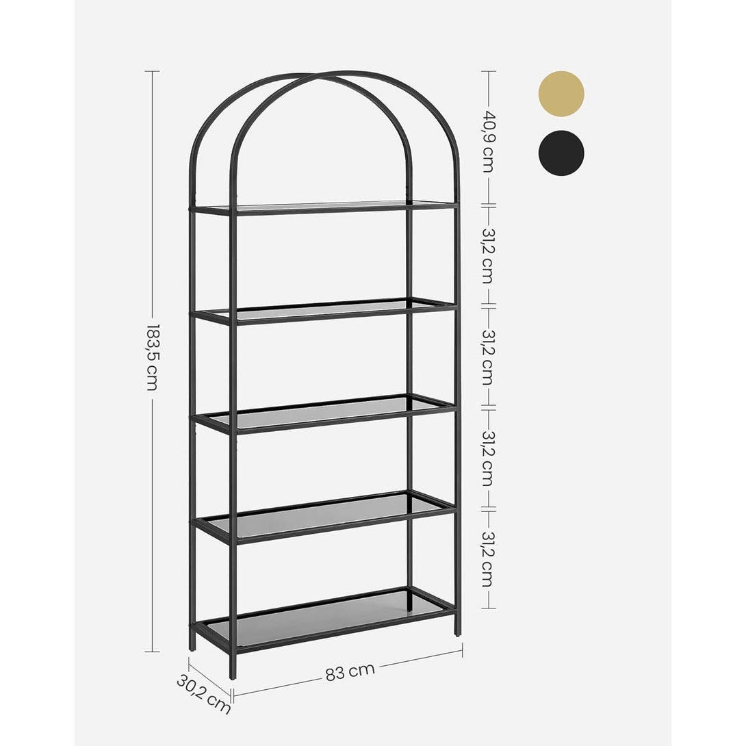 Staklena polica na 5 razina, regal sa zakrivljenim dizajnom, crno-siva | VASAGLE-Vasdom.hr
