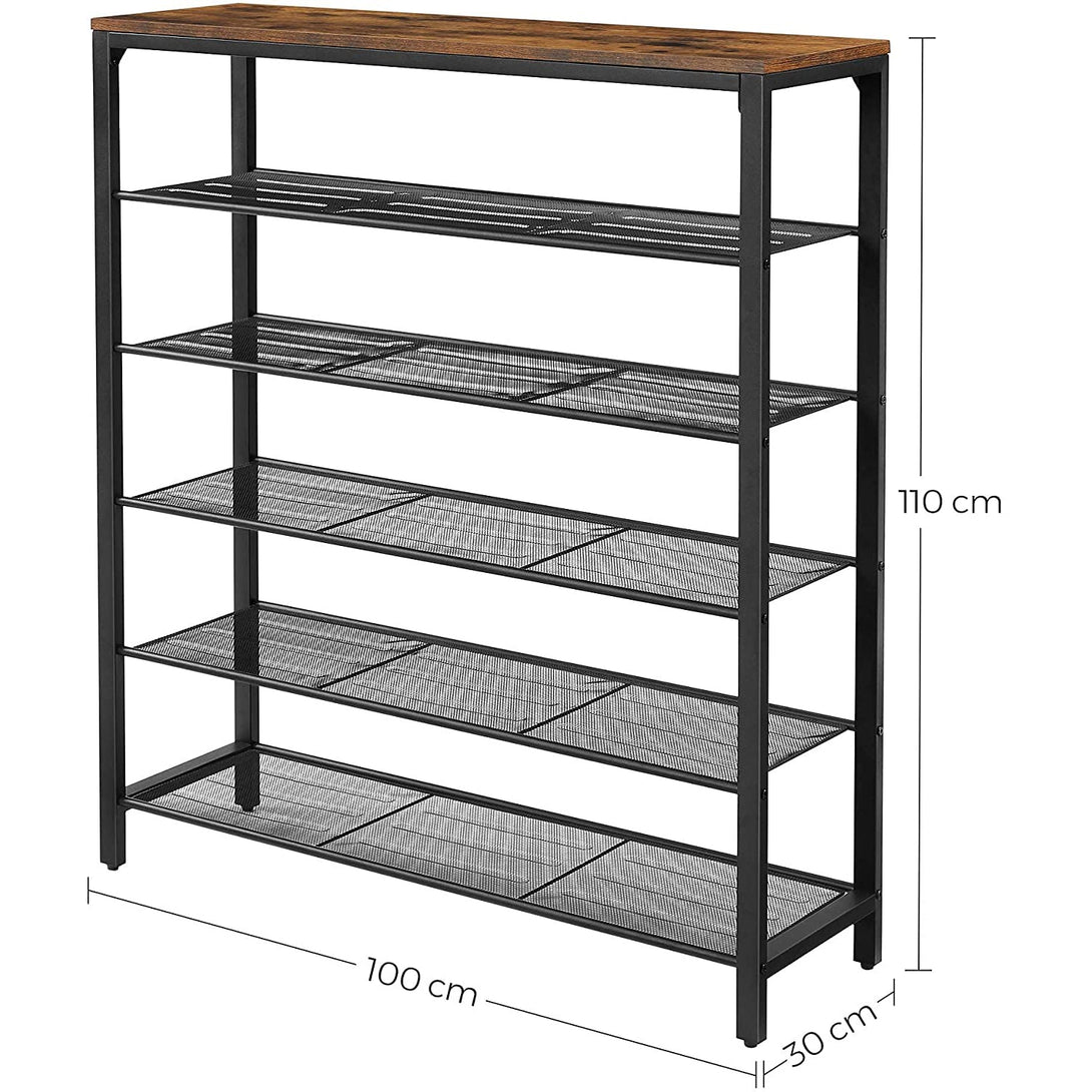 Stalak za cipele na 6 razina, metalne mrežaste police, 100x110x30 cm, smeđe-crni | VASAGLE-Vasdom.hr