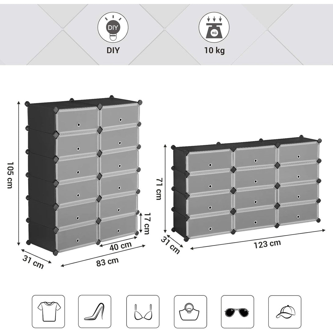 Stalak za cipele, pravokutni sustav za pohranu s 12 modularnih utora, crni | SONGMICS-Vasdom.hr