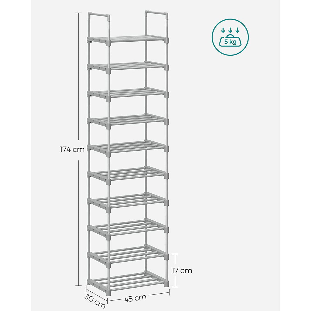 Stalak za cipele s 10 polica, 45 x 30 x 174 cm, siva boja | SONGMICS-Vasdom.hr