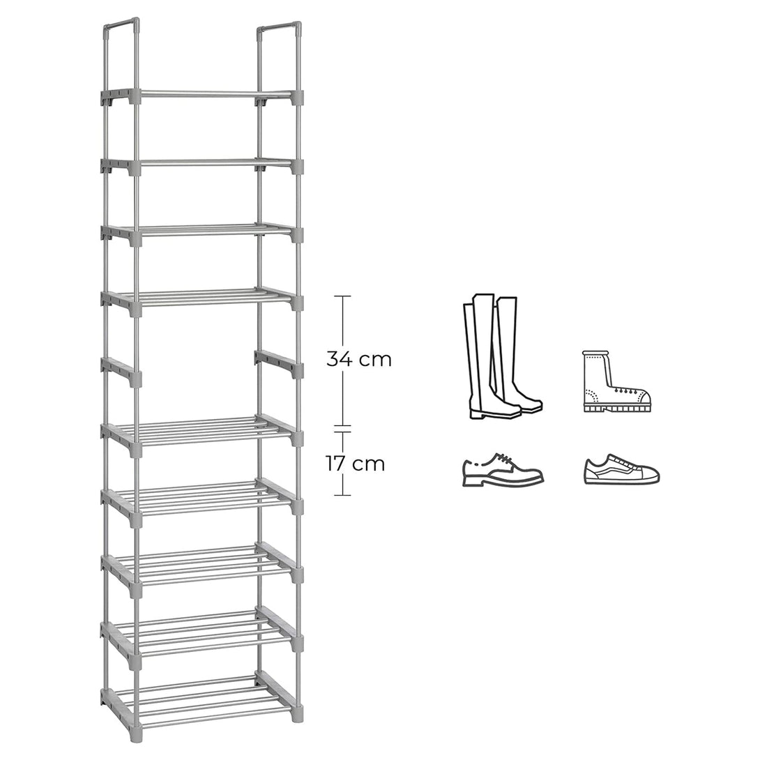 Stalak za cipele s 10 polica, 45 x 30 x 174 cm, siva boja | SONGMICS-Vasdom.hr