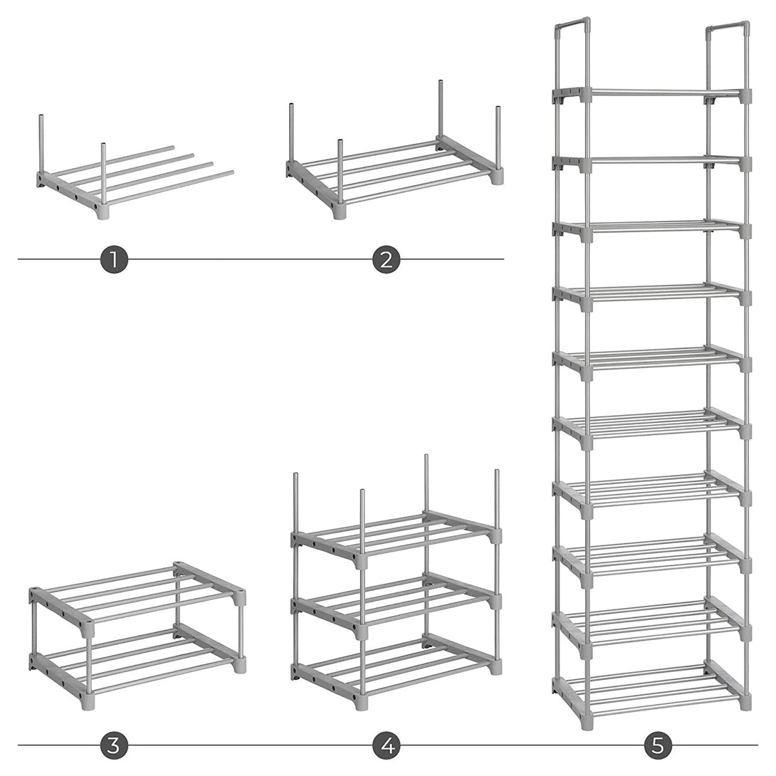 Stalak za cipele s 10 polica, 45 x 30 x 174 cm, siva boja | SONGMICS-Vasdom.hr