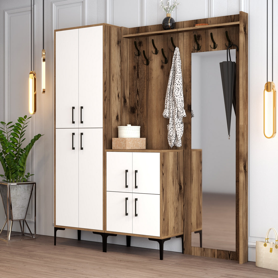Stalak za hodnik Berlin ABC - Walnut, White-Vasdom.hr