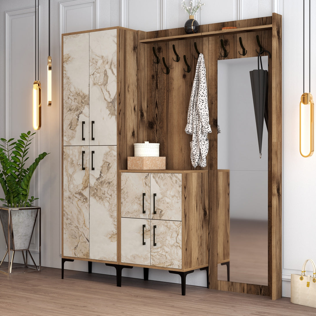 Stalak za hodnik Berlin ABC - Walnut, White Marble-Vasdom.hr