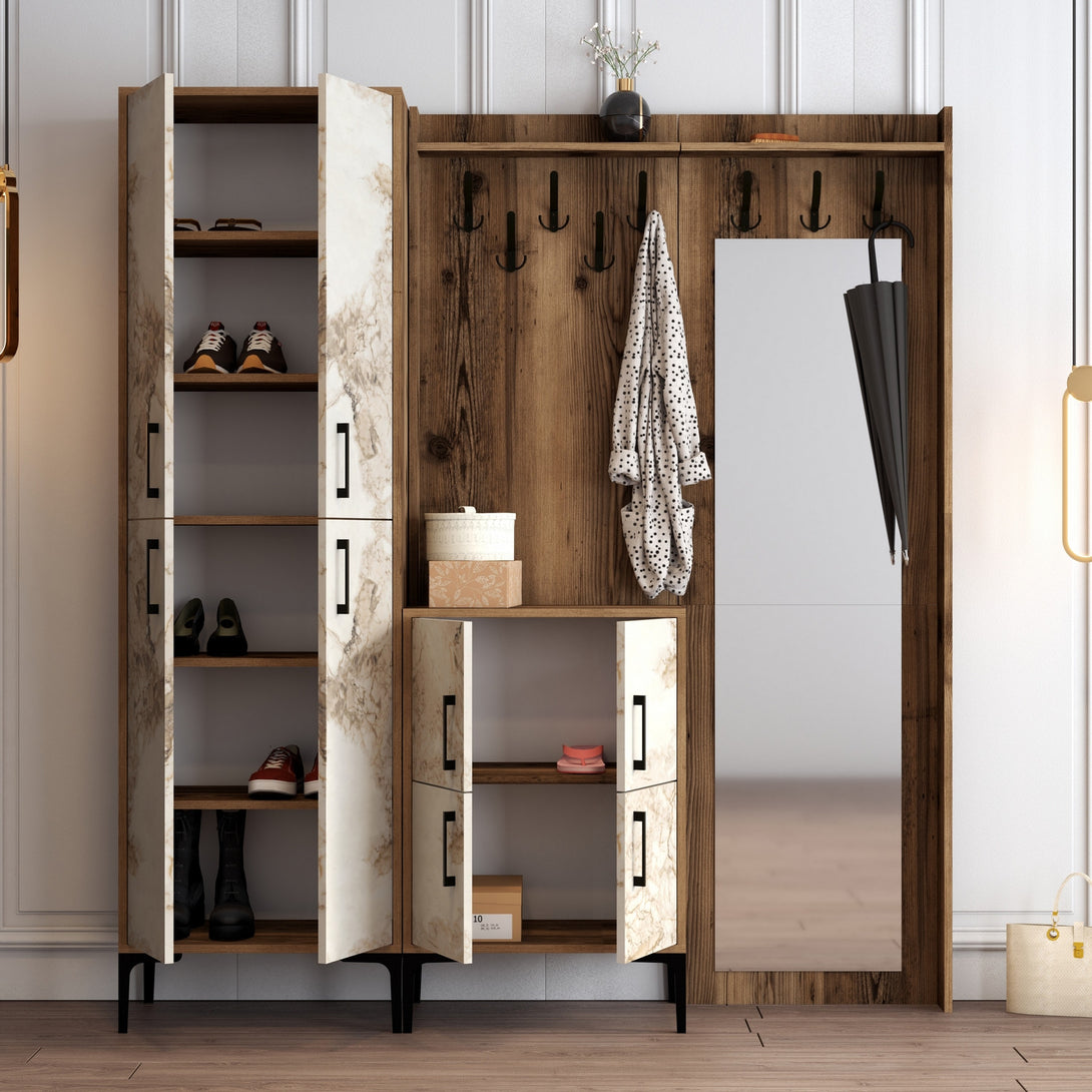 Stalak za hodnik Berlin ABC - Walnut, White Marble-Vasdom.hr