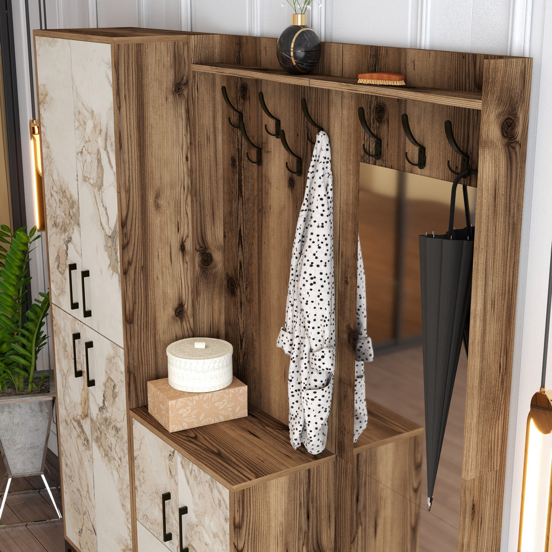 Stalak za hodnik Berlin ABC - Walnut, White Marble-Vasdom.hr