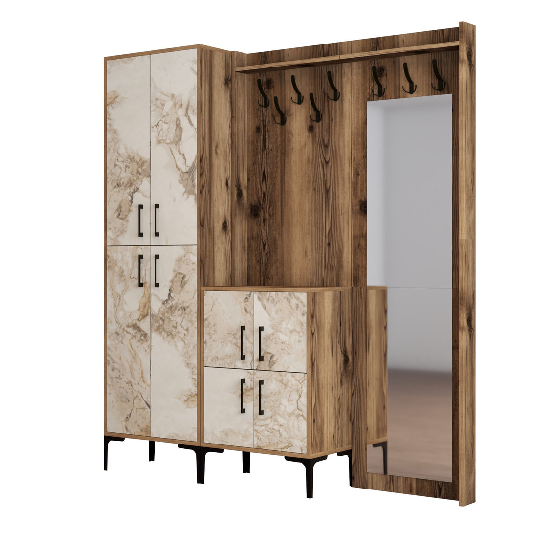 Stalak za hodnik Berlin ABC - Walnut, White Marble-Vasdom.hr