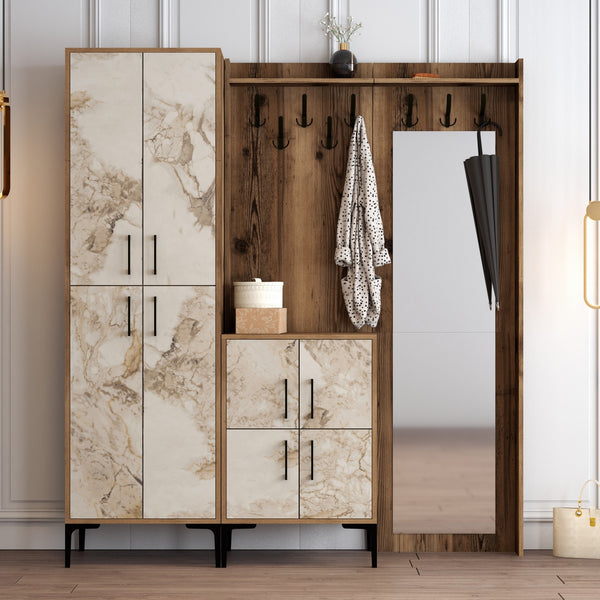 Stalak za hodnik Berlin ABC - Walnut, White Marble-Vasdom.hr
