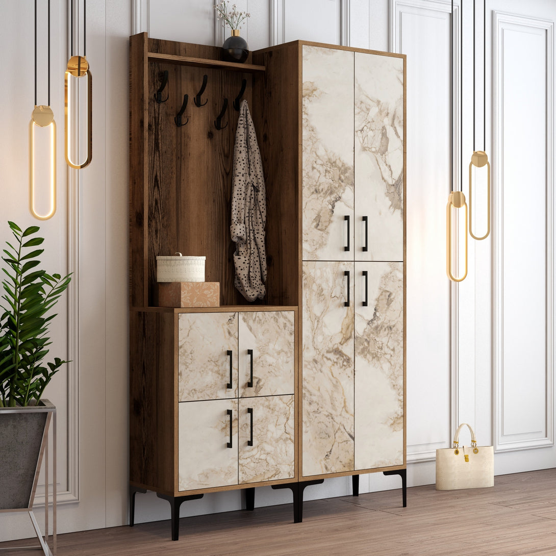 Stalak za hodnik Berlin BA - Walnut, White Marble-Vasdom.hr