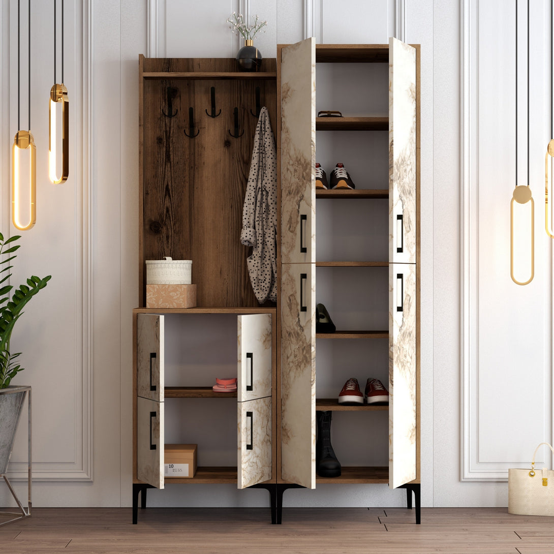 Stalak za hodnik Berlin BA - Walnut, White Marble-Vasdom.hr