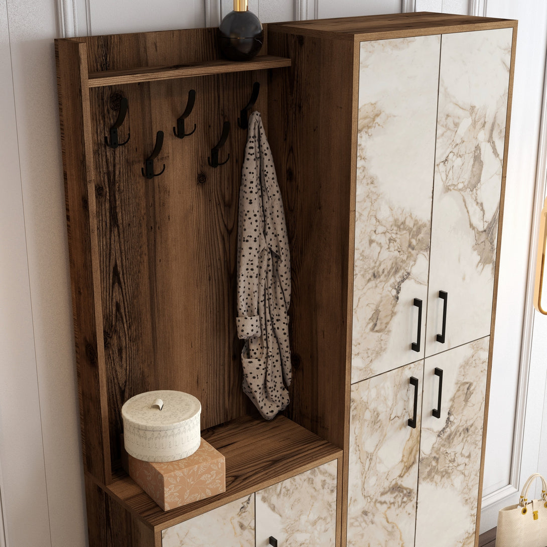 Stalak za hodnik Berlin BA - Walnut, White Marble-Vasdom.hr