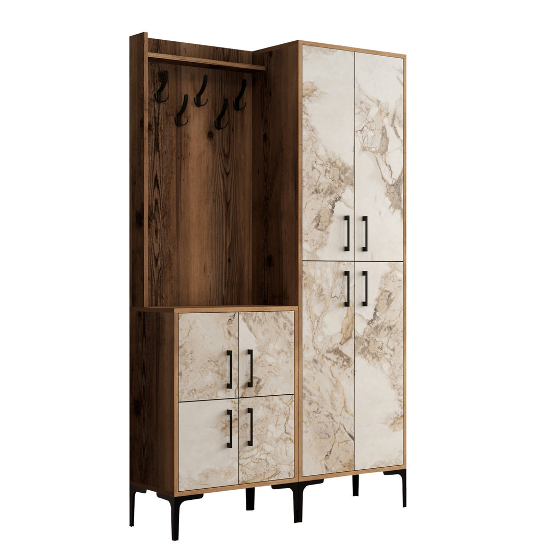 Stalak za hodnik Berlin BA - Walnut, White Marble-Vasdom.hr