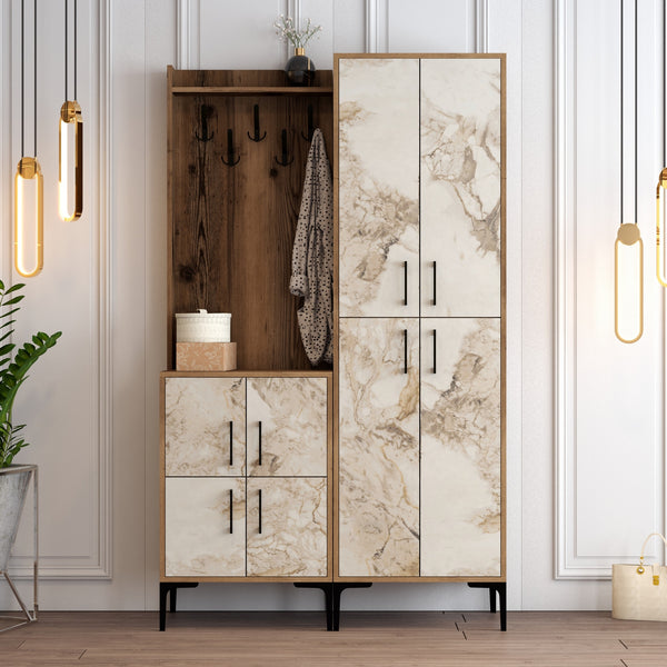 Stalak za hodnik Berlin BA - Walnut, White Marble-Vasdom.hr