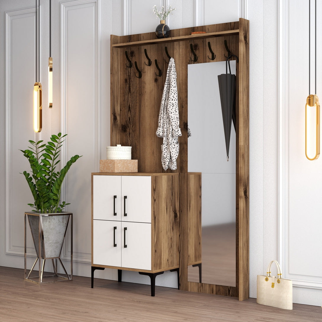 Stalak za hodnik Berlin BC - Walnut, White-Vasdom.hr