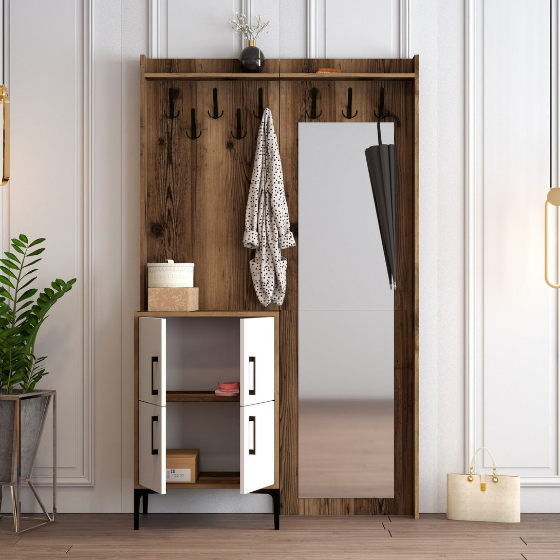 Stalak za hodnik Berlin BC - Walnut, White-Vasdom.hr