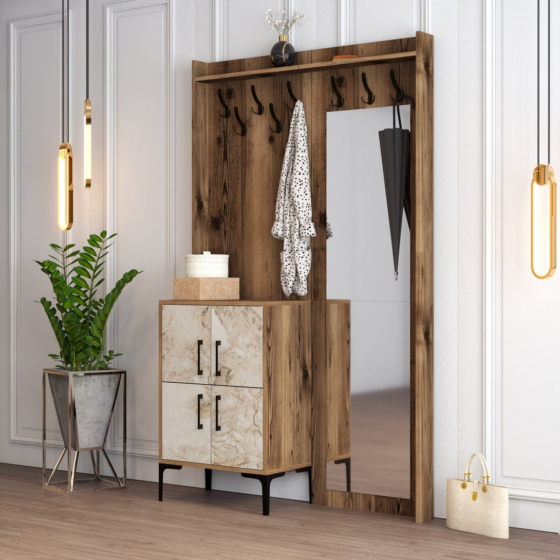 Stalak za hodnik Berlin BC - Walnut, White Marble-Vasdom.hr