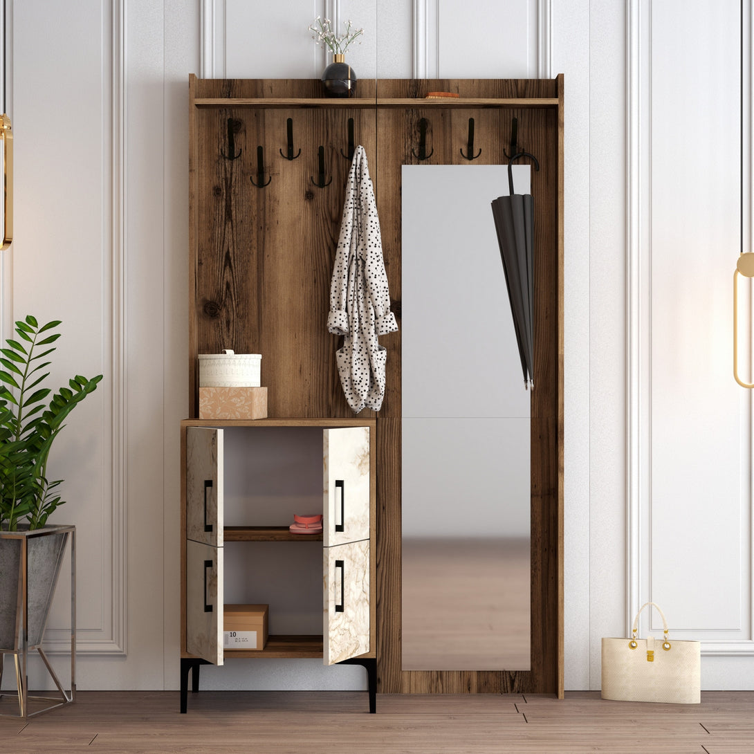 Stalak za hodnik Berlin BC - Walnut, White Marble-Vasdom.hr